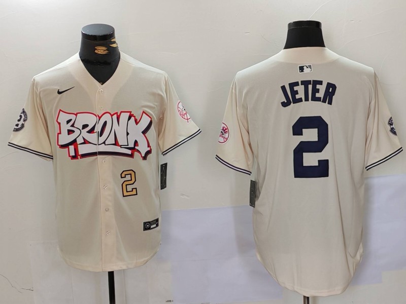Men New York Yankees #2 Jeter Cream joint name 2024 Nike MLB Jersey style 2->new york yankees->MLB Jersey